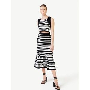 Scoop Black and White Striped Knit Two Piece